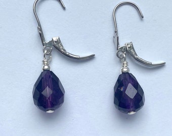 Amethyst Teardrop Earrings, Sterling Silver Earrings, Birthday Gift for Women, Every Day Jewelry, Mother’s Day Gift for Wife