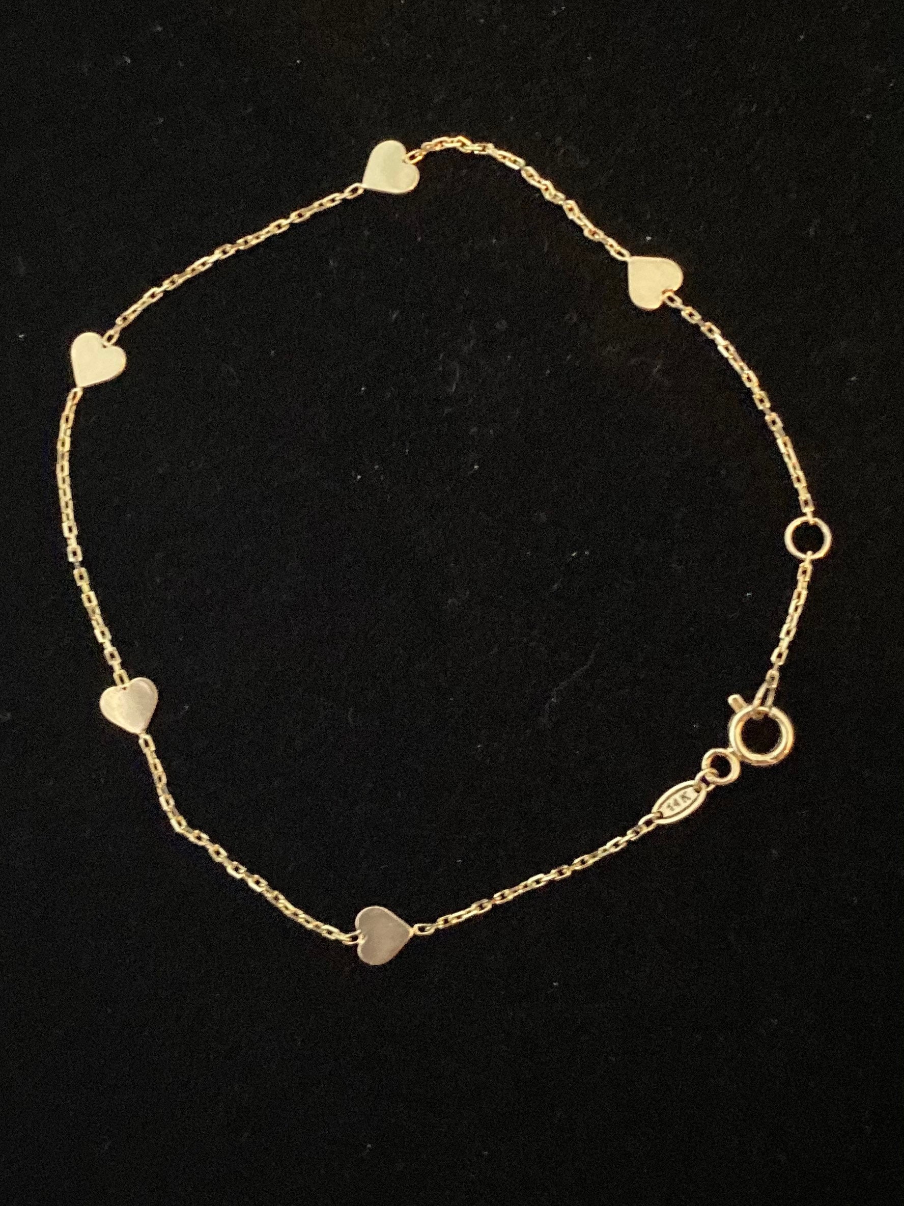 Gold Heart Bracelet 14K Solid Gold Bracelet Solid Gold Etsy