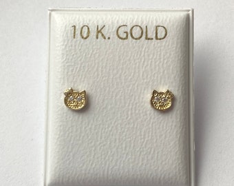 Kitten Earrings for Baby, 10K Solid Gold, Newborn Baby Earrings, Baptism Gift for Baby Girl, Birthday Gift For Toddler, Presents