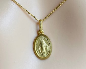 Our Lady Of The Miraculous, 13mm, Solid Gold Religious Medal, Virgin Mary Mary Pendant, Birthday Gift for Women, Mother’s Day Gift