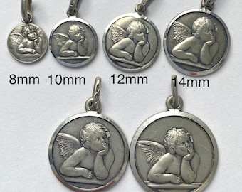 Guardian Angel Pendant, 925 Solid Sterling Round Angel, Religious Medal Jewelry,  For Baby, New Born Gift, Baptism Baby Gifts