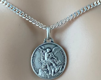 Saint Michael Archangel Pendant, 16MM, 925 Sterling Silver Medal, Round Religious Jewelry, Birthday Gift for Policewoman,