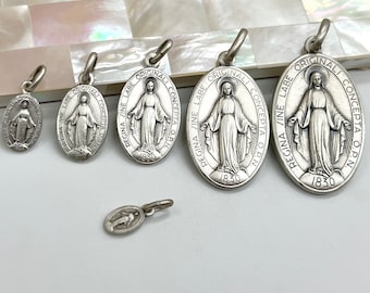 Our Lady of Miraculous, 8-33mm, Sterling Silver Medallion, Virgin Mary Medal, Baby Baptism Gift, Birthday Gift for Mom, Mother’s Day Gift