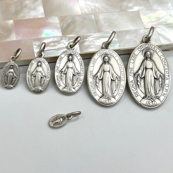 Our Lady of Miraculous, 8-33mm, Sterling Silber Medaillon, Jungfrau Maria Medaille, Baby Taufgeschenk, Geburtstagsgeschenk für Mama, Muttertagsgeschenk