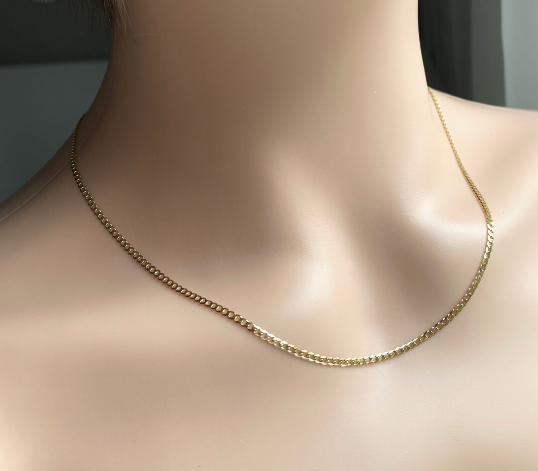 Dainty 1.2 mm Curb Chain | Gold Filled Curb Necklace | Gold Flat Curb Chain  | Unisex Men Woman Necklace 17.5 inch WA-775