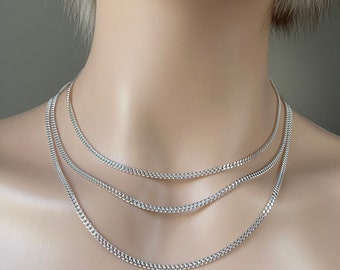 Silver Curb Chain, 2.4mm, 925 Solid Sterling Italian Silver, Birthday Gift for Men/ Women,