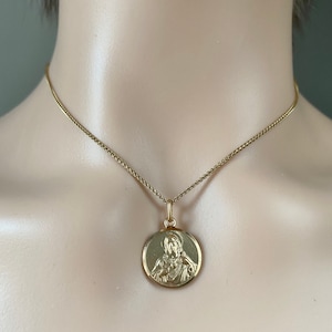 Sacred Heart Of Jesus, 16mm, 18K Solid Gold, Double Face Scapular, Religious Medal Unisex, Birthday Gift for Husband,  Brother