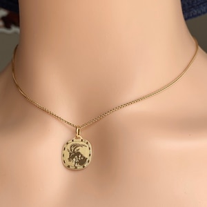 Capricorn Gold Pendant, 18K Solid Yellow Gold, Laser Engraved Design, Birthday Gift for Dec22-Jan21, Every Day Jewelry,