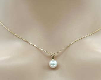 Akoya Sea Pearl Necklace, 14K Solid Gold, 6mm Beautiful Akoya Pearl, Minimalist, Birthday Gift for Women, Bridesmaid Gift, Christmas Gift