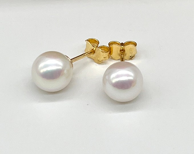 Pearl Stud Gold Earrings, 7-11mm, 10K 14K 18K Solid Gold, June Birthstone, Mother’s Day Gift, Birthday Gift for Women, Jewelry for Woman