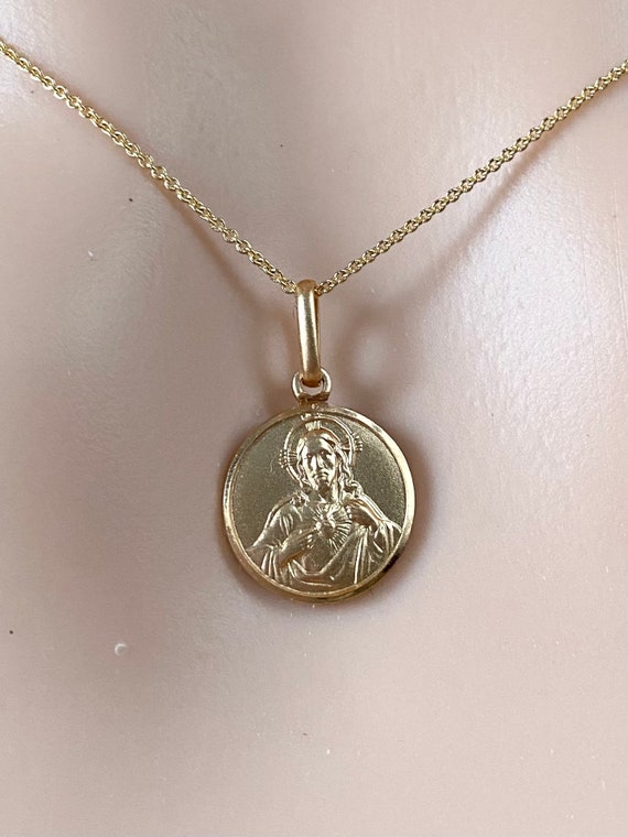 10K Sacred Heart of Jesus, 12mm 3D Design Solid Gold Sacred Heart 