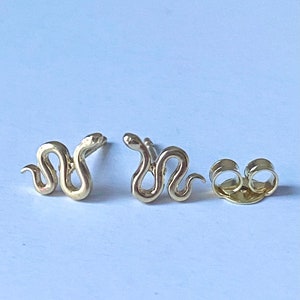 Snake Earrings Gold, 10K Solid Gold Earrings, Stud Earrings, Birthday Gift for Women, Christmas Presents for Wife