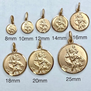 Saint Christopher Gold Pendant, 8-25MM, 10K 14K 18K Solid Gold Round Medallion, Travel Protection Charm, Patron of Lost, Christmas Gift