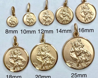 Saint Christopher Gold Anhänger, 8-25 MM, 10K 14K 18K Solid Gold Runde Medaillon, Reiseschutz Charme, Schutzpatron der Verlorenen, Weihnachtsgeschenk