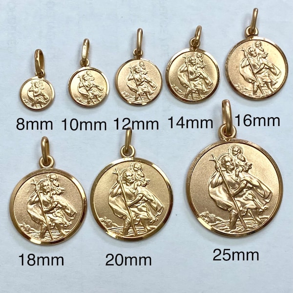 Saint Christopher Gold Hanger, 8-25MM, 10K 14K 18K Solid Gold Ronde Medaillon, Reisbescherming Charme, Patroon van Verloren, Moederdag Cadeau