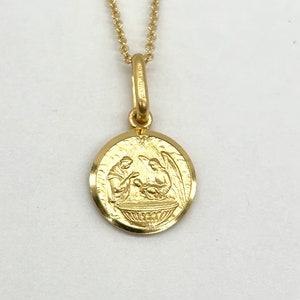 Gouden doopselmedaille, 10 mm klein, 10K 14K 18K massief gouden doopketting, religieuze sieraden cadeau, babydoopcadeau, doop souvenir