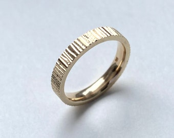 Ring Band Solid Gold, 14K Solid Gold Bark Design Ring, Womens Wedding Bands, Handmade Stackable Ring,