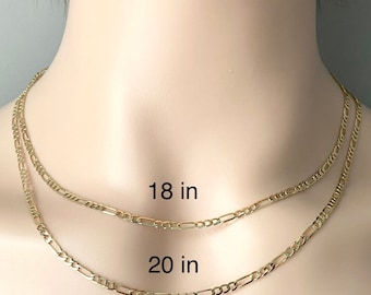 有名ブランド Gold Figaro Gold, Italian Solid 18K 2.4MM, Chain, Figaro ホワイトゴールド