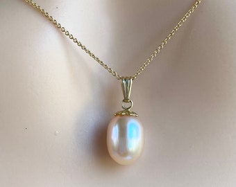 14K Gold Pearl Necklace, Peach Freshwater Pearl, Birthday Gift Women, Bridesmaid Gift, Every Day Jewelry, Mother’s Day Gift