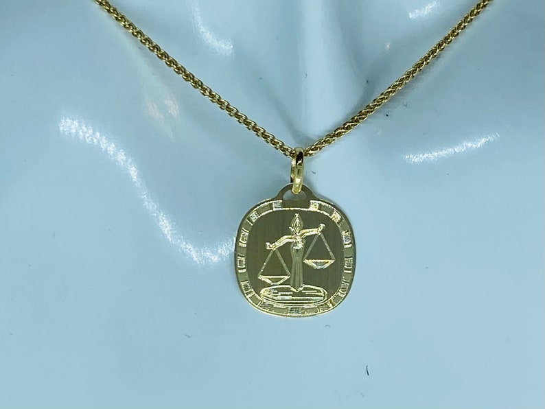 Birthday Gift for Sept 23- Oct 22 18K Libra Zodiac Pendant Laser Engraved Design Solid Yellow Gold Libra Necklace Christmas Gift Women