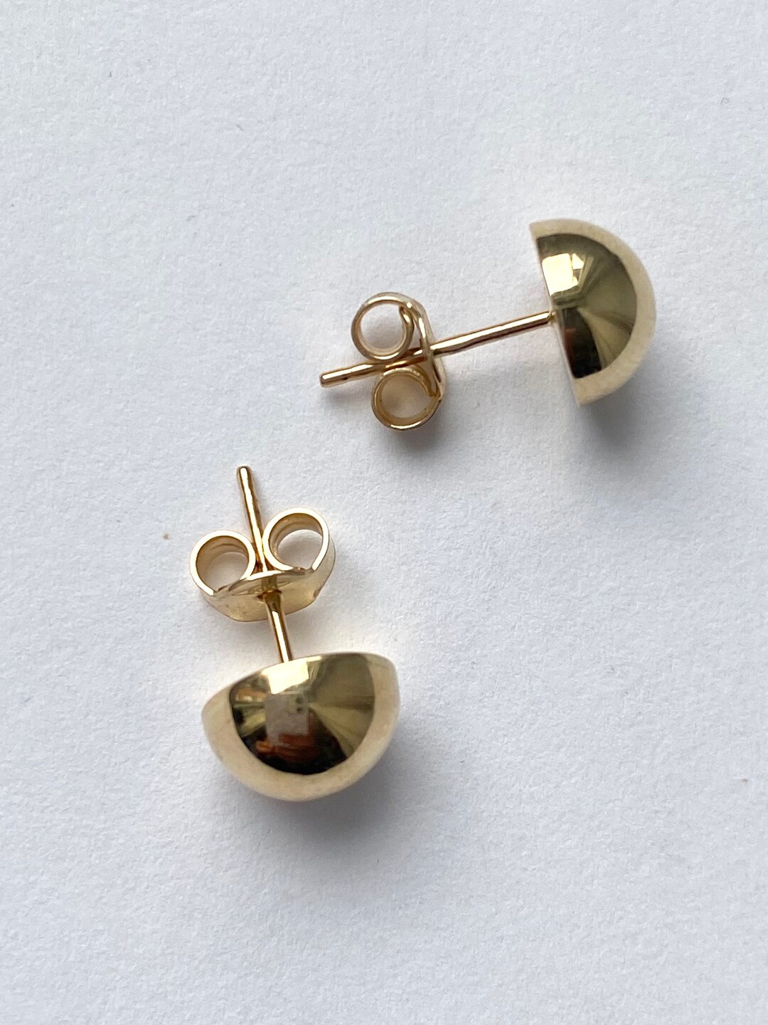 Half Ball Stud Earrings, 14K Solid Gold Earrings, Half Moon Earrings, Lightweight Earrings