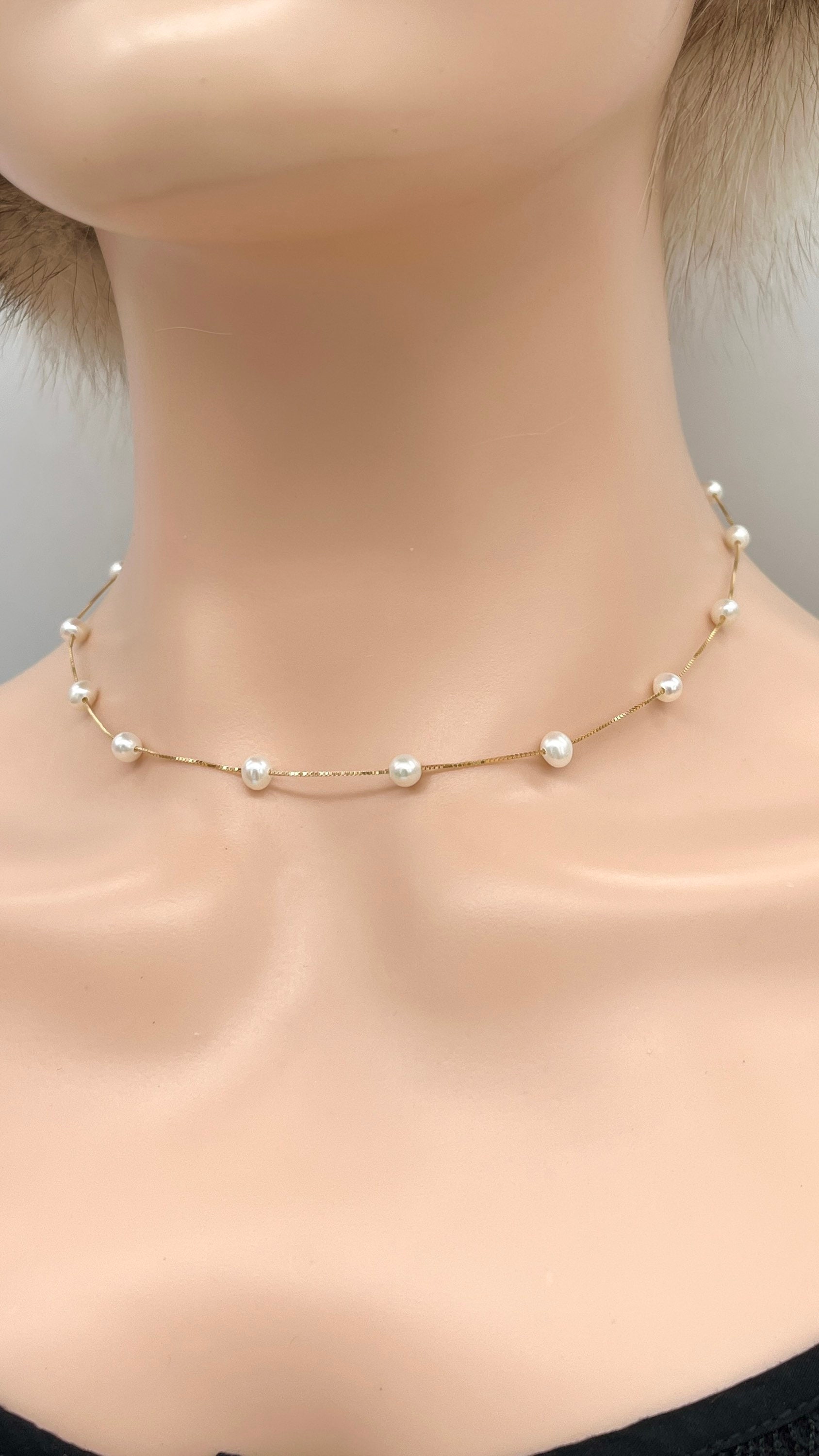 ブレスレット LESS IS MORE 14K gold field 4mm pearl necklace Naturel Pearl Necklace 14K Solid Gold / Tiny 4mm Beaded