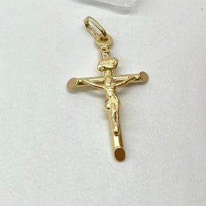 Gold Kreuz Anhänger, 10K 14K 18K, solide italienische Gold Kreuz Halskette, religiöser Schmuck, Geburtstagsgeschenk Männer Frauen, Taufe Baby Geschenk