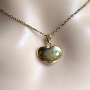 18K Heart Gold Pendant, Puff Heart Necklace, Love Gold Necklace, Birthday Gift for Women,