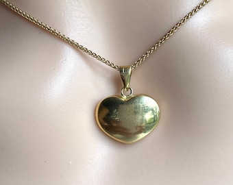 18K Heart Gold Pendant, Puff Heart Necklace, Love Gold Necklace, Birthday Gift for Women,