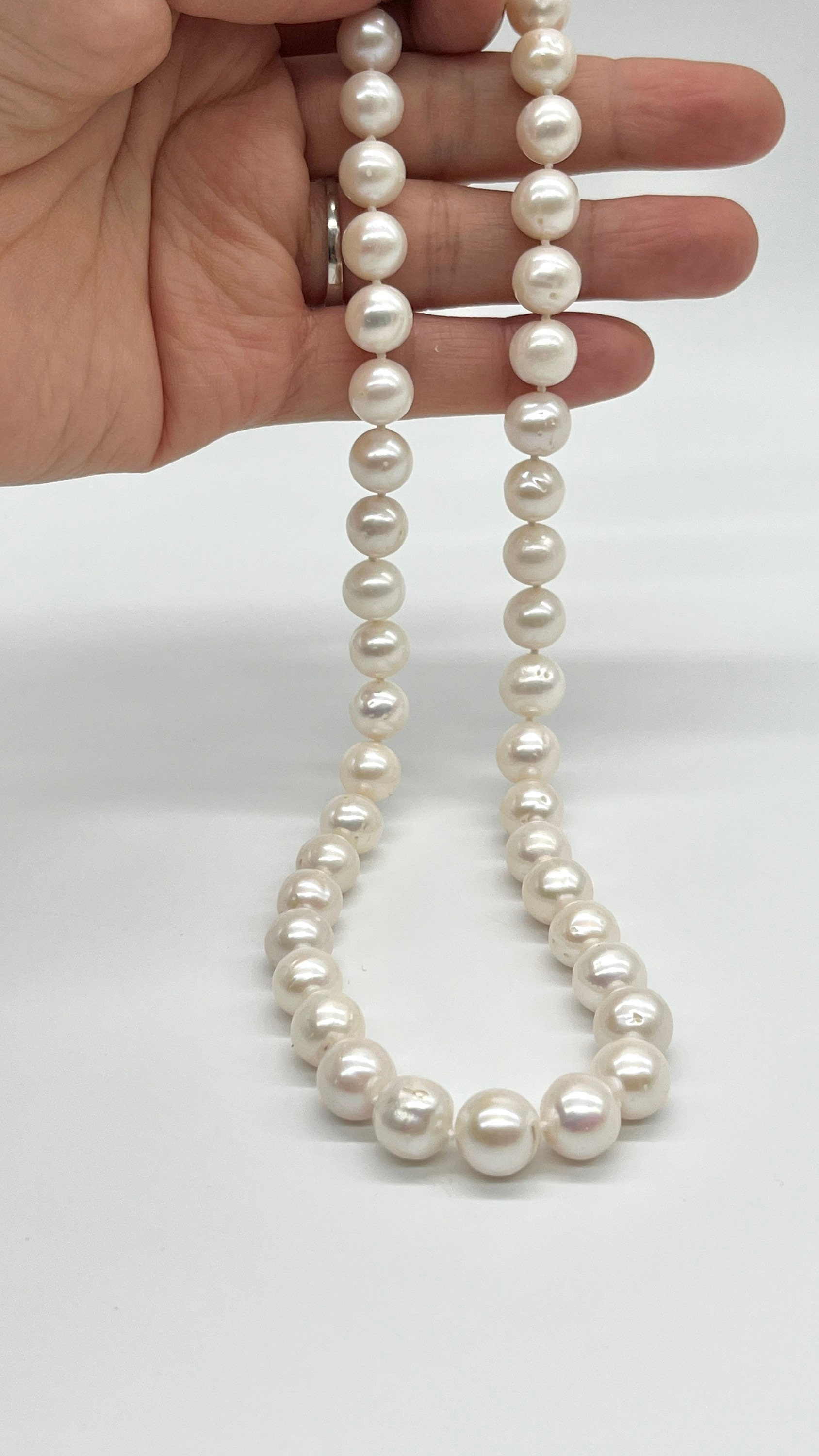 Collier Perles Blanches 9mm De La Mer Du Sud Sumbawa - Certifié GDL, Naturel, 15 Pouces