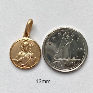 Sacred Heart Of Jesus, 12mm, 10K 18K, Solid Gold Pendant, Double Face Scapular, Birthday Gift for Women, Christmas Gift, Presents
