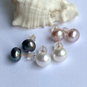 18K Pearl Stud Earrings, 9mm, Classic Pearl Earrings, Bridesmaids Gift, Birthday Gift for Women, Mothers Day Gift,