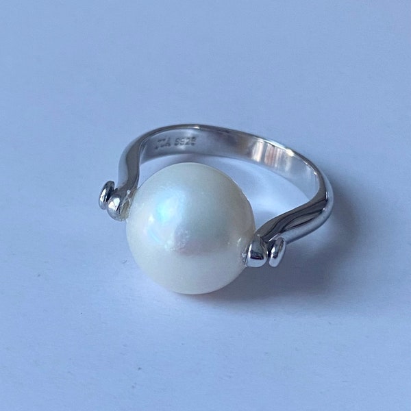 Pearl Solitaire Ring, 925 Sterling Silver Ring, Freshwater Pearl Statement Ring, Birthday Gift for Women, Jewelry for Woman, Valentines Gift