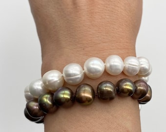 Pearl Bracelet, Genuine Freshwater Pearl, Sterling Silver Agate Clasp, Double Strand Bracelet, Birthday Gift for Women, Sister Secret Gift