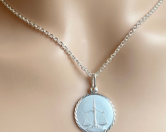 Libra Zodiac Sign, 18mm, 925 Sterling Silver, Libra Zodiac Sign Necklace, Perfect Birthday Gift for Sept 23- Oct 22, Horoscope Medal
