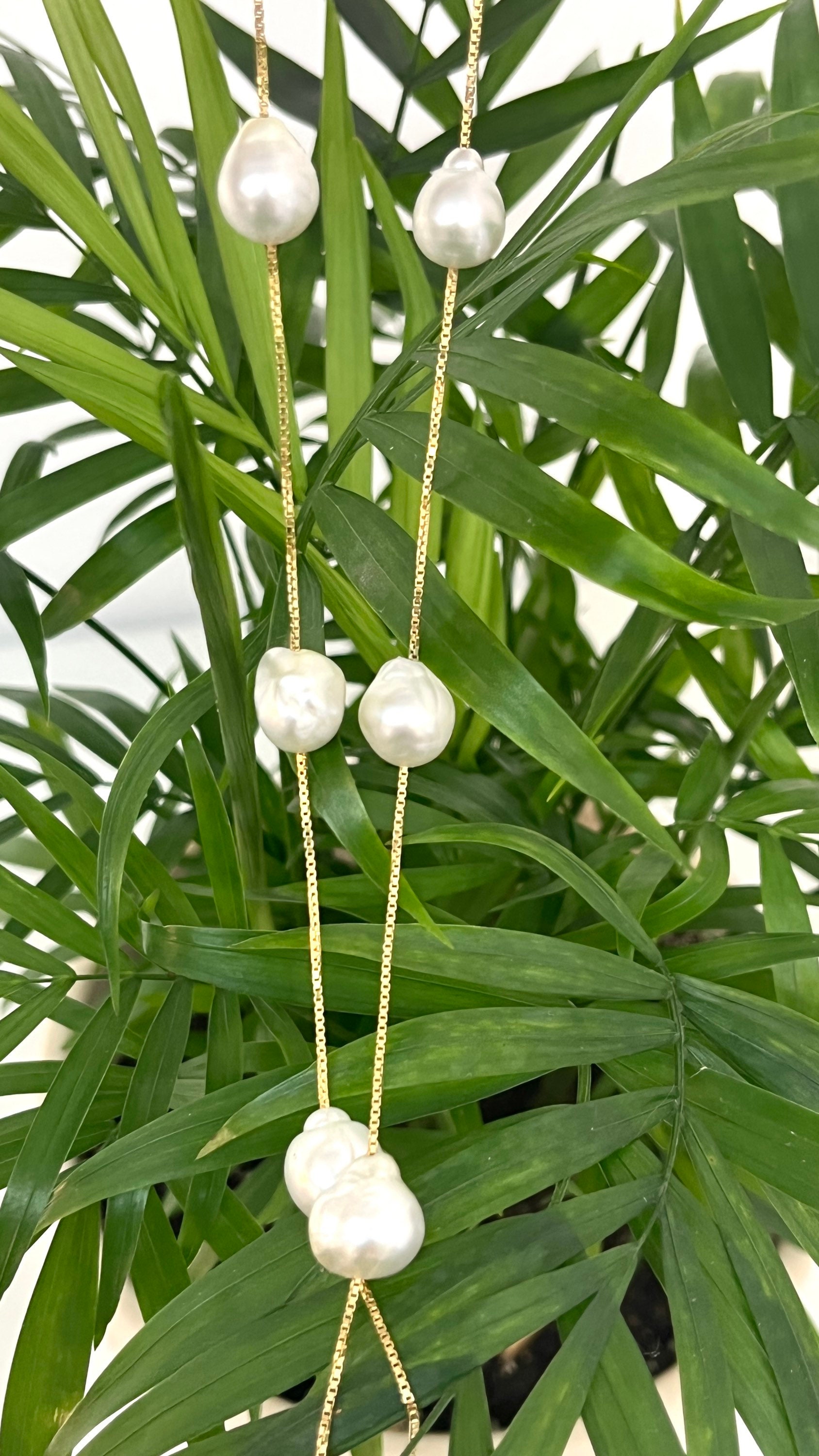 ☆TATIANA☆ 14k gold field mignon pearl point necklaceNZ1141 Station Pearl Gold Necklace, 14K Solid Gold Necklace, 22