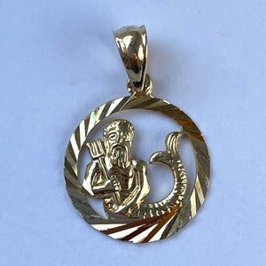 Aquarius Zodiac Sign Pendant, 10K Solid Gold Aquarius Necklace, Diamond Cut, Birthday Gift for Jan 22- Feb 21,