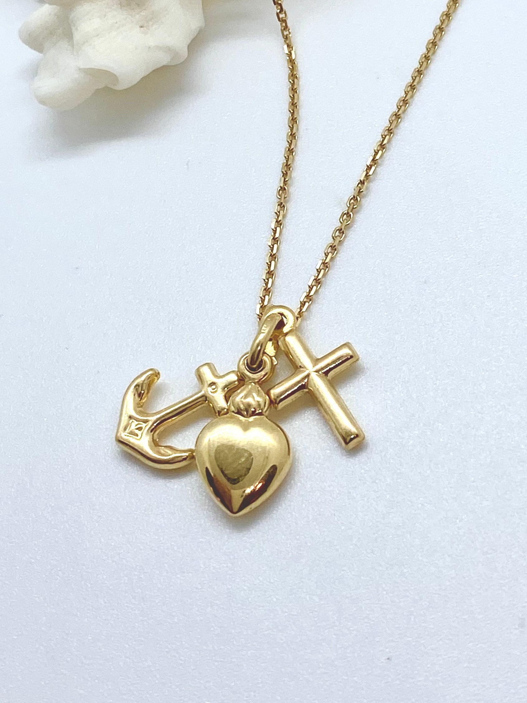 Heart Anchor Cross Pendant 10K 14K 3 Virtues Necklace Religious Jewelry Birthday Gift for Women Christmas Gift Etsy