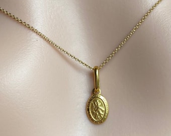 10K Saint Christopher Charm, 9x6mm, Tiny Small Pendant, Travellers Amulet, Religious Gifts, Birthday Gift for Women, Mother’s Day Gift