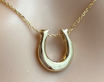 Horse Shoe Pendant, 14K Solid Gold HorseShoe Necklace, Lucky Charm Pendant, Birthday Gift for Women, Mother’s Day Gift for Wife