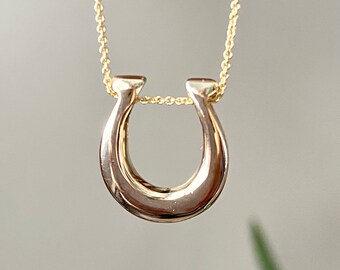 14k 18K Solid Gold Horseshoe Necklace Real Gold Horseshoe