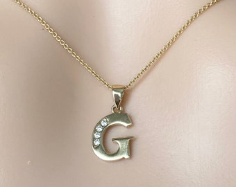 G Letter Gold Pendant, 10K 14K Letter Initial With Cubic Zirconia, Minimalist Necklace for Woman,