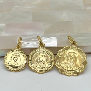 ゴールド聖母マリアペンダント、10K 14K 18K 純金マドンナネックレス、宗教ペンダント、娘への誕生日プレゼント、洗礼ベビーギフト