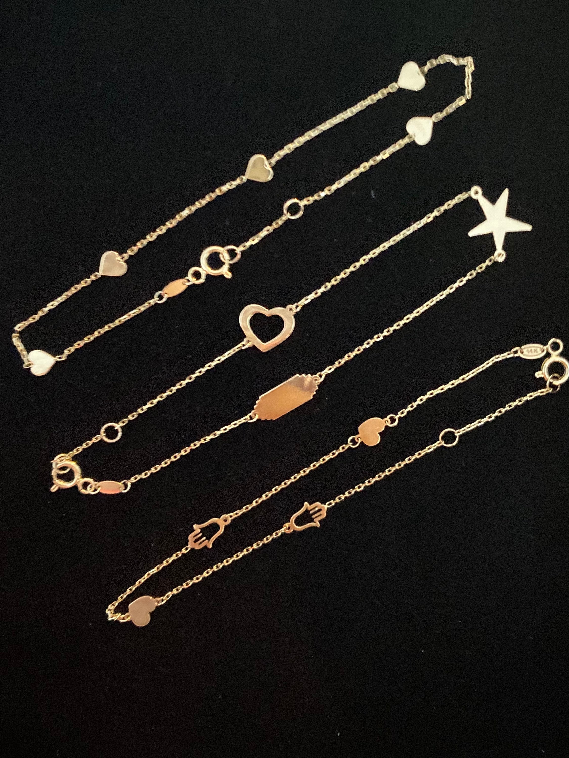 Gold Charm Bracelet 10K Solid Gold Charm Bracelet Fine Etsy