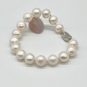 White Pearl Bracelet, 9mm, Sterling Silver Clasp, June Birthstone, Birthday Gift for Wife,