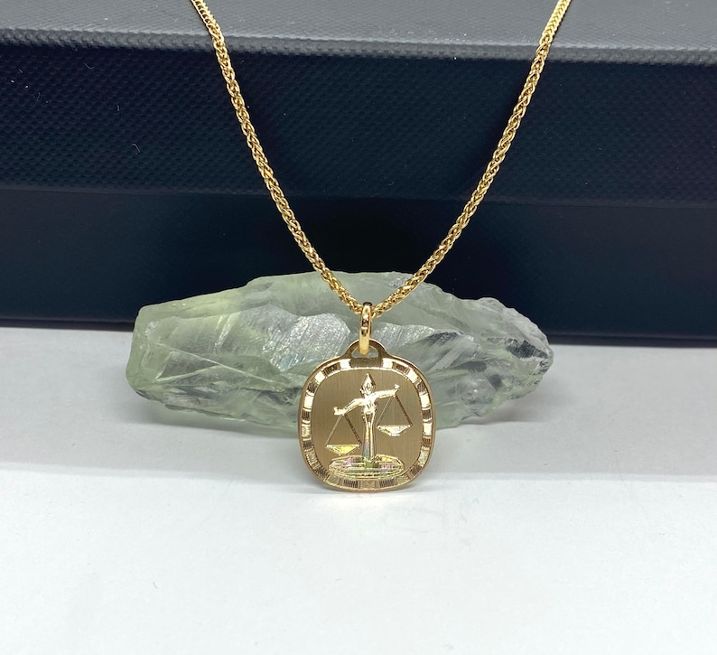Birthday Gift for Sept 23- Oct 22 18K Libra Zodiac Pendant Laser Engraved Design Solid Yellow Gold Libra Necklace Christmas Gift Women