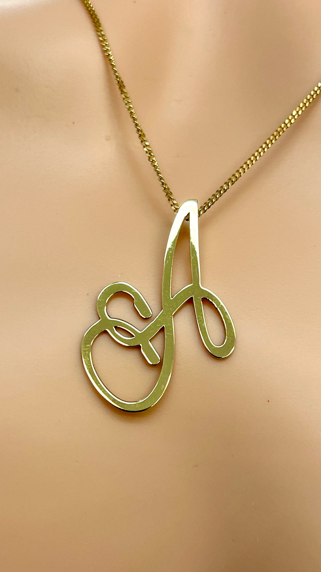 Big Letter Pendant, 10K 14K 18K Solid Gold, Custom Initial Pendant ...