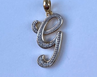 G Initial Pendant, 10K Gold Diamond Script Initial Necklace, Personalized Gift, Birthday Gift for Women, Mother’s Day Gift for Wife