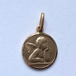 Schutzengel Anhänger, 12 MM, 10K Solid Gold Engel Halskette, Baby Taufgeschenk, Geburtstagsgeschenk für Frau,