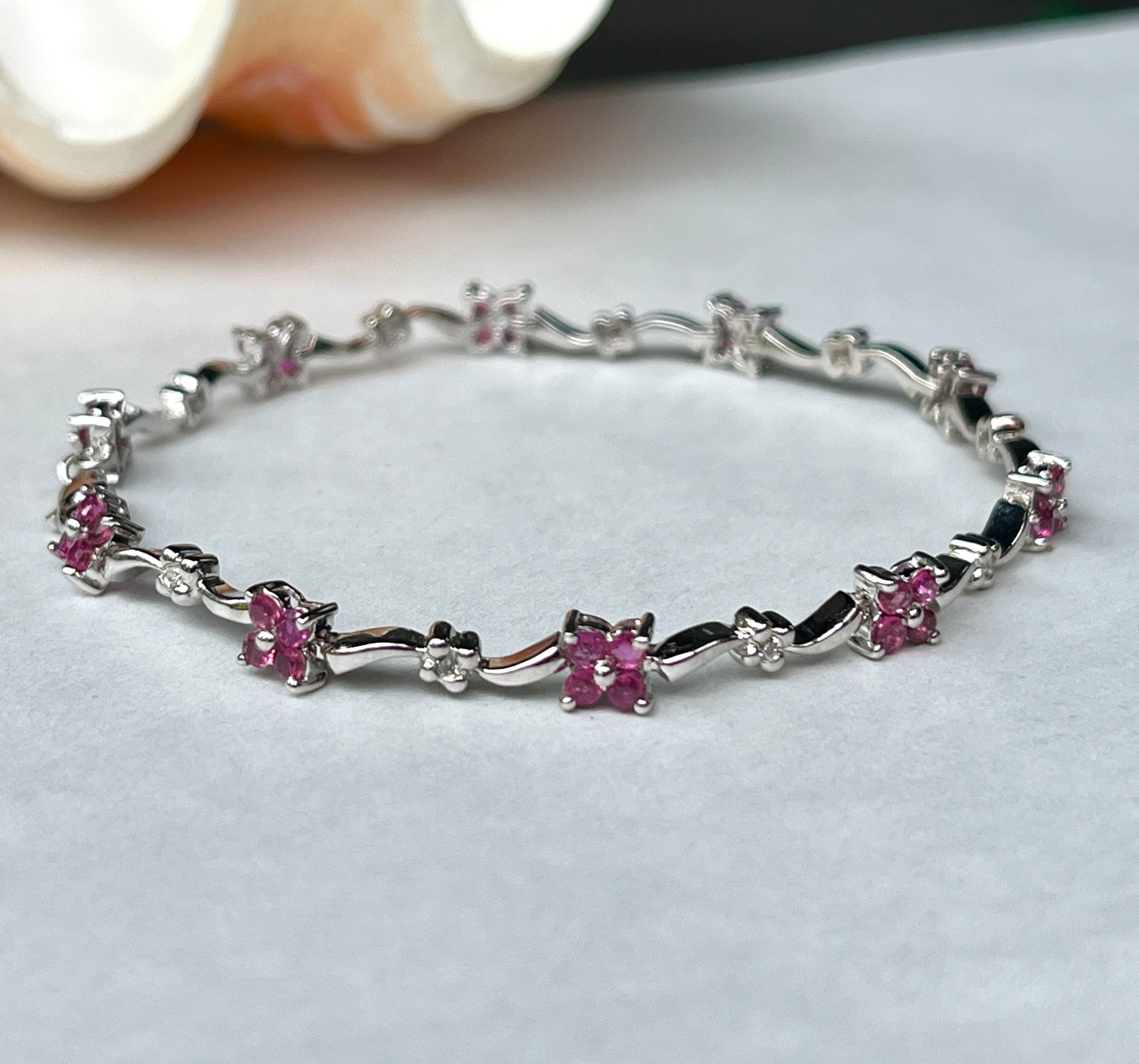 Ruby Tennis Bracelet, 18K Solid Gold Ruby Diamond Bracelet, Stacking Bracelet, Ruby Jewelry, July Birthstone, Christmas Gift for Wife